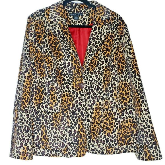 Larry Levine Stretch Plus size Blazer Size 18W Corduroy Cheetah Red Lined - Picture 1 of 5